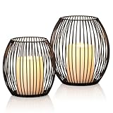 Sziqiqi Kerzenständer Kerzenhalter 2er Set, Metall Deko Wohnzimmer Laterne Dekorative Kerzenleuchter Windlicht Kerzenhalter für Stumpenkerzen für Weihnachten Halloween Tisch Mittelstücke, Klein+Mittel