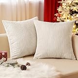 EMEMA Kissenbezug Kordsamt Weihnachtstag Zierkissenbezug Dekokissen Sofakissen 40x40 cm Kord Kissenhülle Dekorative Weiche Zierkissenbezüge Kissen für Sofa Sessel Zuhause Schlafzimmer Beige