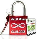 Geschenkfreude Liebesschloss mit Gravur und Schlüssel/Dein einzigartiges Liebes Schloss mit Gravur - Geschenke für Paare zu Weihnachten - Jahrestag Geschenk für Sie - Partner Geschenke für Ihn