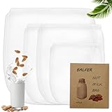 BALFER 4 Stück Nussmilchbeutel für vegane Nussmilch & Mandelmilch - Feinmaschiges Filtertuch, Seiher, Passiertuch (3 Größen)