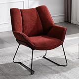 Ya-Home Sessel Wohnzimmer Loungesessel modern Lesesessel gepolstert Ohrensessel mit Metallbeinen für Schlafzimmer/Wohnzimmer, Chenille, Rot