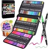 Lyuvie Filzstifte Set, 60 Farben Pinselstifte Aquarell Brush Pen Set für Kinder, 2 mm und 0,4 mm Pinselstifte und Fineliner Marker zum Zeichnen, farbiges Mandala, Sch