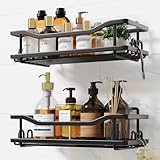 Coalinker Duschablage ohne Bohren 2 Stück- Badezimmer Organizer Kleben- Edelstahl Bad Organizer duschkorb -Badregal Metall Duschregal Extra starker Kleber- Rostfrei Schwarz Selbstklebend