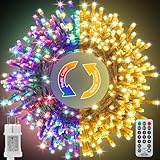 WOWDSGN Lichterkette Außen 20M, 2-in-1 LED Lichterkette (Warmweiß & Klassisch Bunt), GS-geprüfter Stecker, 11 Modi, Fernbedienung & Timer, IP44 Wasserdichte Weihnachtsbeleuchtung für Garten, Balkon