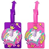 Kofferanhänger Einhorn Kieselgel 2 Stück, Gepäckanhänger mit Namensschild Adressanhänger Telefonnummerhänger, Bunte Koffer Anhänger Namensanhänger für Gepäck Rucksack Handtaschen Reisetasche