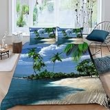 PUOJIEAT Bettwäsche 155x200 Hawaii, 3D Bettbezug Tropische Meereslandschaft Mikrofaser Bettwäsche Set, Bettwäsche-Sets 155x200 + 2 Kissenbezug mit Reißverschluss YUH1621