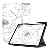 Hülle Für Ipad Air 11 Zoll Case 2024, Flexible TPU-Rückseite Mit Stifthalter, Mit Automatischer Wake/Sleep-Funktion, Handgezeichneter Pfingstrosenumriss
