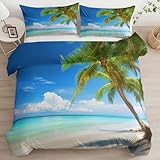 Hawaii Bettwäsche 135x200 Meereslandschaft Bettwäsche Set, 3D Bettbezug Set Weich Microfaser Bettbezüge 2 Teilig Küste Wendebettwäsche für Einzelbett, mit 1 Kissenbezug b3223