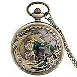 Taschenuhr Bronze Antik beliebtes Japanisches Filmthema schöne Mädchen Quarz Taschenuhr Steampunk Halskette Anhänger Souvenir für Frauen Weihnachten Geschenk