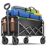 SURFOU Bollerwagen faltbar 100kg belastbar & 120L Volumen | Mit 360° All-Terrain Reifen | Robustes Stahlchassis & Wetterfeste Plane | Ideal für Camping, Strand und Festival (Schwarz)
