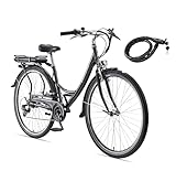 Teutoburg Senne Fahrrad Pedelec Citybike Elektrofahrrad schwarz, E-Bike 28 Zoll, 10,4 Ah/36V Lithium Ionen Akku, 7-Gang Kettenschaltung, inkl. Panzerkabelschloss
