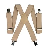 Aulola Herren-Hosenträger 50 mm breit, strapazierfähig, verstellbar, elastische Hosenträger mit 4 starken Metall-Clips, Einheitsgröße, für Männer und Frauen, X-Stil, khaki, One size