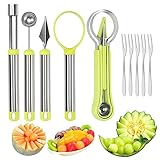 10 Stück Obst Werkzeug Set 4 in 1 Obst Löffel Cutter Set Edelstahl Obstwerkzeug Set Multifunktion Melonenausstecher mit Obstmesser Werkzeugset für Obstsalate