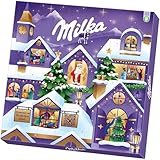 Milka Adventszauberkalender mit zarten Alpenmilch-Schokoladen und cremigen Füllungen – festliches Design mit winterlichem Dorfmotiv – 238g