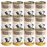 Dogs’n Tiger Adult Premium Nassfutter für Hunde, Mahlzeit, Hunde Nassfutter, tiergerechte Rezeptur mit 67% Fleischanteil an Huhn, Leinsamenöl & Kräuter – ohne Zucker & künstliche Aromen, 12x 400g