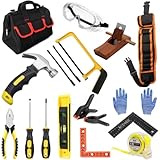 QeeHeng Werkzeug Kinder für Anfänger Lernen , Kinder Werkzeug Set mit echt Handwerkzeugen, DIY Kinder Bauwerkzeug Spielzeug Kits Geschenk mit Werkzeugtasche&Werkzeuggürtel&Hammer&Handsäge, 18 Stück