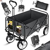 KESSER® Bollerwagen faltbar Handwagen Transportkarre Gerätewagen | inkl. 2 Netztaschen & Cover | klappbar | PVC-Reifen | bis 80 kg Tragkraft transportwagen Gartenanhänger ohne Dach, Anthrazit
