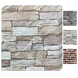 Bibykivn 3D Wandpaneele Selbstklebend,10 Stück Steinoptik Tapete 35 x 38cm,Wasserdicht Wandtapete,Brick Pattern Wallpaper Wandaufkleber,für Wohnzimmer,Schlafzimmer,Küche,Badezimmer (Felsenfarbe)