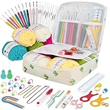 YINVA Häkelset für Anfänger 111 Stück Häkelnadel Set 0.6mm-8mm Ergonomische Häkelnadeln Crochet Set Stricken für Anfänger Set Häkelgarn Tragbaren Tasche Strickzubehör(Weiß)