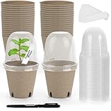 Winter Shore 7,5 cm Anzuchttöpfe Set [36er-Pack] - Durchsichtige Kunststoffkuppeln mit Lüftungslöchern - Pappe-Blumentopf Set mit Ablauflöchern für Pflanzen, Kräuter - 36 Wasserfeste Etiketten & Stift