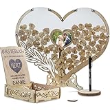 Gästebuch Hochzeit Holz,Gästebuch Hochzeit,Hochzeitsgästebuch mit 100 Holzherzen für Hochzeitsfeiern und Geburtstage, personalisierte Hochzeitsdekoration mit Gäste-Anmeldefeld und Herzrahmen für Fotos