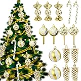 VOPIWOZ 15 Lustige Weihnachtskugeln Gold Weiß, Zuckerstangen Weihnachtsbaum Deko, Tannenzapfen Deko, Glitzer Weihnachtsdeko Hängend, für Christbaumschmuck, Weihnachtsfeier und Weihnachtskranz