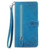 NEXCURIO Handyhülle für Huawei P30 Lite / P30 Lite New Edition Hülle Klappbar mit Kartenfäch Ständer Klapphülle Schutzhülle Leder Wallet Flip Case Cover Tasche Handytasche Stoßfeste - Blau