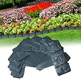 Rasenkante Kunstoff in Steinoptik Beeteinfassung 2,5m Grau Beetumrandung Mähkante Garten Rasenkante Pflanze Bordüre für Rasen Blumenbeet, L 25 x H 23 cm (10 Stücke - 2,5m,Grau)