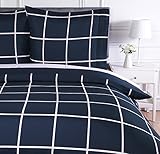 Amazon Basics 2-teiliges Mikrofaser-Bettwäsche-Set, Bettdeckenbezug 135 x 200 cm & 1 Kissenbezug 80 x 80 cm, Marineblau, kariert
