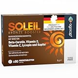 SOLEIL, Bräunungskapseln mit Beta Carotin für natürliche Bräune – 2 in 1 Selbstbräuner – Effektiver Lichtschutz mit Beta Carotin Hochdosiert – mit Vitaminen C, E, D, Selen und Kupfer – 80 Tabletten
