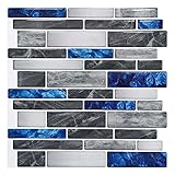 Art3d 10er Fliesenaufkleber selbstklebend für Küche oder Bad,Mosaik Vinyl Fliesen Marmor Blau(30 x 30cm)