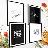 VON STEINEICH® Küche Bilder Set [Schwarz Weiß] – Moderne Wandbilder in DIN A4 als Küchendeko oder Deko Wand im Esszimmer - Küchenbilder passend zu Aesthetic & Boho (4er Poster Set ohne Bilderrahmen)