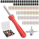 122 Teilig Reifenventilentferner Reifen Ventileinsatz Autoventil 4 Wege Ventilkernwerkzeug Werkzeug Ventilkernwerkzeug, 60 Stück Reifenventilkappen 60pcs Ventileinsätze für Auto Motorrad Fahrrad