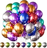 60 Stück Luftballons Bunt Metallic,12” Bunt Latex Ballons,Metallicfarben Helium Luftballons,Partyballon Deko für Geburtstag Valentinstag Jubiläum Hochzeit Graduierung Feier Party