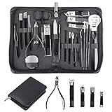 RUNEAY Maniküre Set,Professionelles Nagelknipser Kit Pediküre Kit,22 Stücke Pflegeset aus Edelstahl Nagelpflege Werkzeuge mit Leder Reisetasche für die Maniküre und Pediküre braucht (Schwarz)