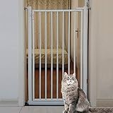 Haustier-Laufgitter aus Metall mit Katzen-/Hunde-Türschutzgitter für Treppen und Türen, Druckhalterung, verstellbare Breite 56 cm, 58 cm, Höhe 90 cm