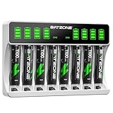 BATZONE Akku Ladegerät mit AAA Akku 8 stück, für Mignon AA, Micro AAA NI-MH/NI-CD wiederaufladbar Batterien, 8-Ladeplatz mit Großer LCD-Bildschirm