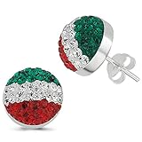 Vinani Ohrstecker unisex aus 925 Sterling Silber Italien Fahne bandiera tricolore grün weiß rot Zirkonia Steine Fußball Ohrringe Flagge 2OFI