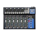 MINRS Bluetooth Audio Mixer 7 Kanal, DJ Mischpult Live Studio mit USB Sound Mixing Console 6 Musikmodi für Musikproduktionsstudios Bars und Bühnen für Anfänger und Profis