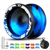 MAGICYOYO Professionelles JoJo V3 Reaktionsfähiges JoJo für Kinder, Dual Purpose Yoyo mit Nicht reagierendem Yoyo-Modus, Metall Yoyo mit YoYo-Lagersatz + 12 Yoyo Schnüre + Yo-Yo Tasche (Schwarz Blau)