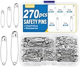 Caianwin 270 Stück Sicherheitsnadeln Set - 5 Größen Sicherheitsnadeln Klein（19mm/28mm/32mm）und Sicherheitsnadeln Groß(45mm/55mm) Silber, Metall Sicherheitsnadel für Kunsthandwerk Nähen DIY