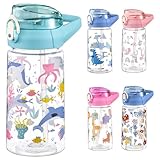 PLUSHCEWT Kinder Trinkflasche 500 ml/17,6 oz Kinder Wasserflasche mit Strohhalm Auslaufsichere für Kleinkinder für die Schule Secure Lock Kinderflasche BPA frei Sport Flasche für Mädchen Jungen (C)