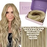 Fshine Clip in Extensions Echthaar Platinblond und Vanilleblond Doppelt Tressen 120g Haar Extension Clips Voller Kopf Haar Extension Clip 7 Stücke 35cm in der Farbe 16P22