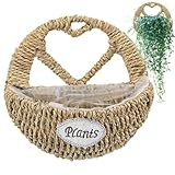Gewebter Blumenkorb, Pflanzkörbe, Wandmontage, Innenkörbe – Herz-Design, atmungsaktiver Wandkorb für Garten, Hochzeit, Wohnzimmer
