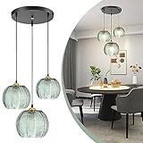 YQGOO Pendelleuchte Esstisch Hängelampe, Pendelleuchte Glas 3-flammig mit Grün Glas Lampenschirm Modern Design Kreative Hängeleuchte Höhenverstellbar Dekoration Pendellampe (3 Light)