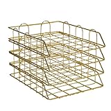 awolsrgiop 4er-Set Metall Dokumentenablage Stapelbar Gold, Galvanisierte Schreibtisch Organizer für A4 Papier Bücher, Platzsparende Ablagefächer für Büro Home Office Studium (Gold)