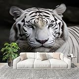 Vlies Fototapete 400x280 cm - HochauflöSend Tiere Tiger Fototapeten - Tapeten - für Wohnzimmer Schlafzimmer - Weiß Vliestapete Wandtapete Tapete - Nicht Selbstklebend