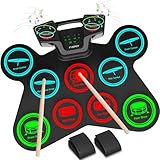 FVEREY Elektrisches Schlagzeug, 9 Übungspads, aufrollbarer Akku, tragbarer Digitalakku mit eingebautem Lautsprecher, Drumsticks, Pedalen, Geburtstagsgeschenk zu Weihnachten