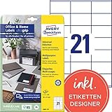 AVERY Zweckform 3481-10 Adressaufkleber (210 Etiketten, 70x41mm auf A4, FSC, bedruckbare Absenderetiketten, selbstklebende Klebeetiketten mit ultragrip, ideal fürs HomeOffice) 10 Blatt, weiß