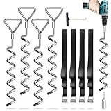 Bodenankern 4 Pack mit Spanngurten (2,5 m lang), Bodenanker mit Bohrmaschine in den Boden Schrauben, hält starken Winden Stand, ideal für Outdoor-Trampoline